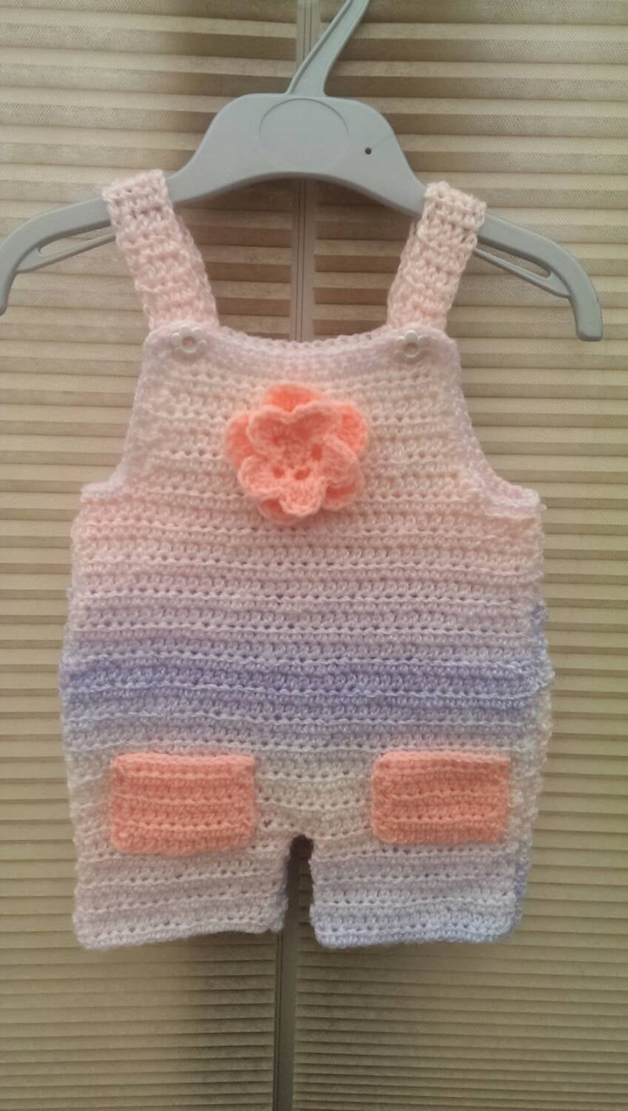 Baby Girl Peach, Lilac and Cream Dungarees