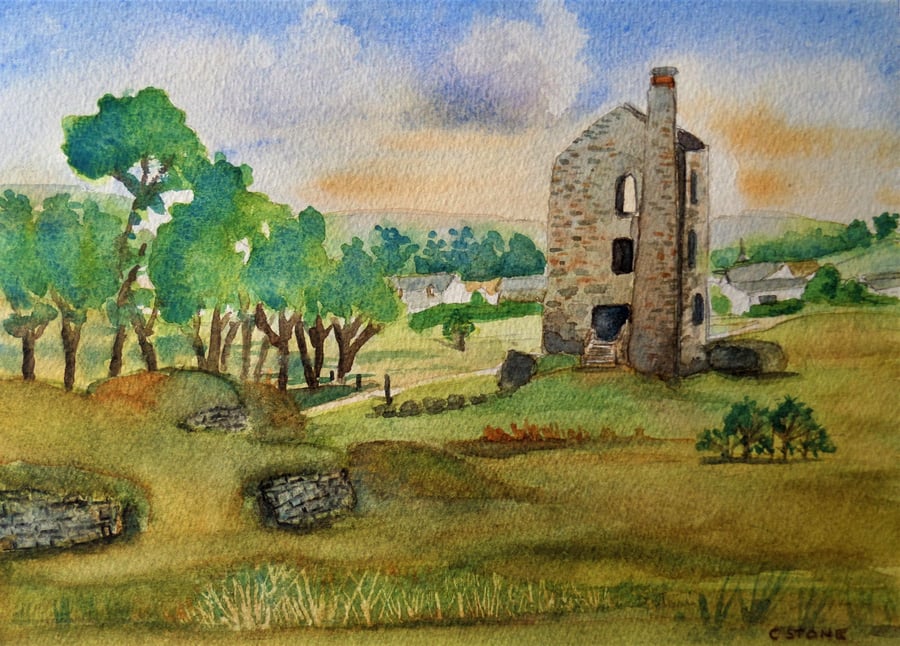 Original watercolour, South Phoenix Engine House, Minions Cornwall, 240 x180mm