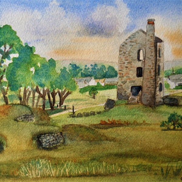 Original watercolour, South Phoenix Engine House, Minions Cornwall, 240 x180mm
