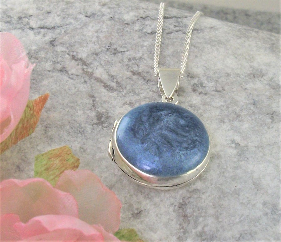 Sterling Silver Enamel Locket Necklace, Small Locket. Gift For Her.