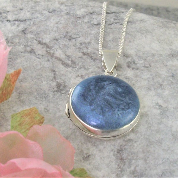 Sterling Silver Enamel Locket Necklace, Small Locket. Gift For Her.