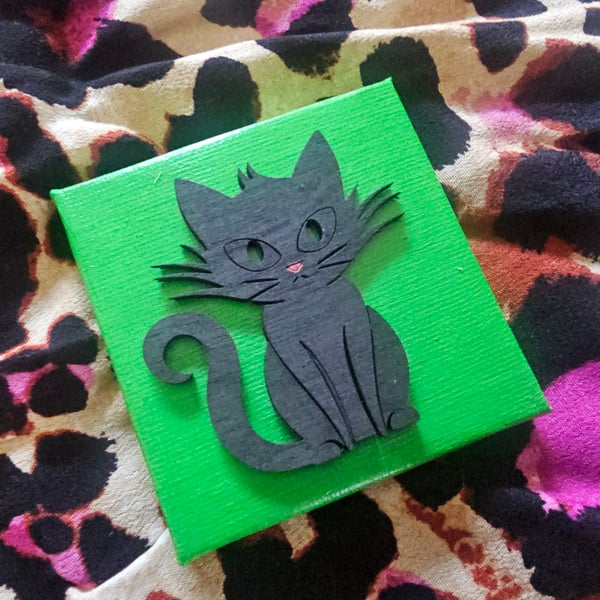 Mini Spooky Cat Wood & Canvas
