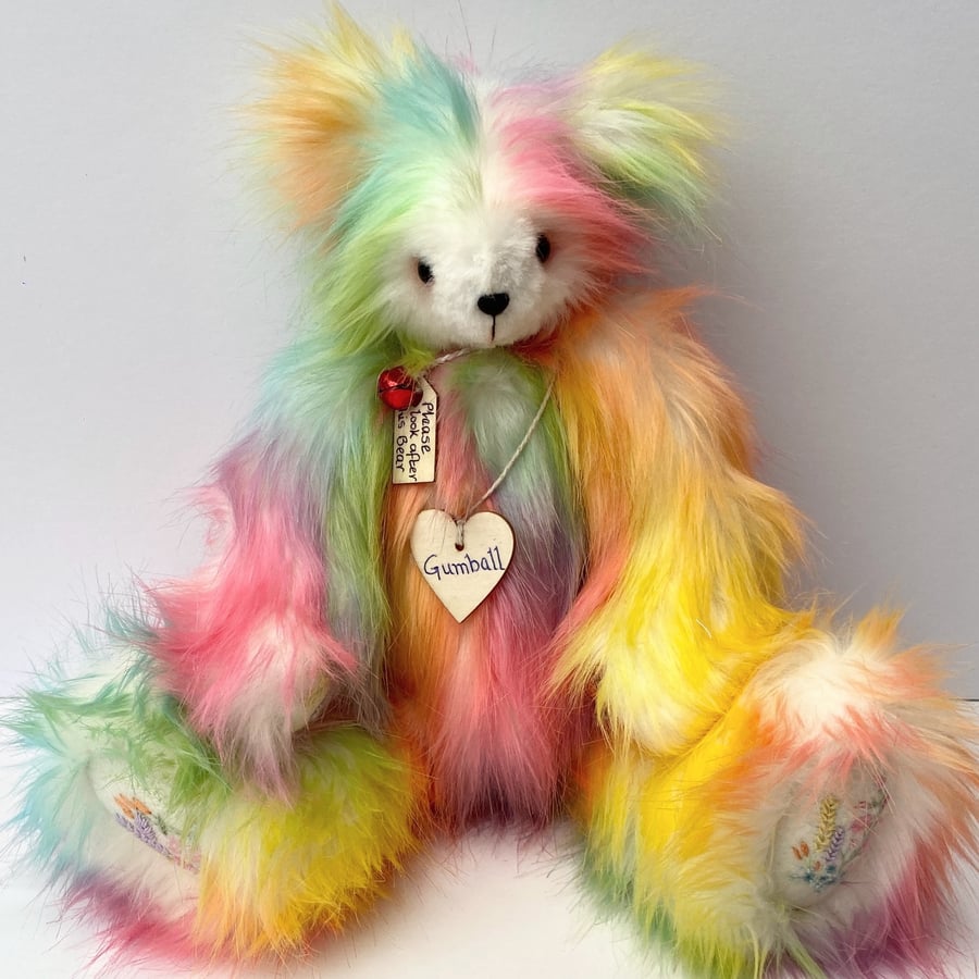 Pastel rainbow artist bear, teddy bear collectable one of a kind by Bearlescent 