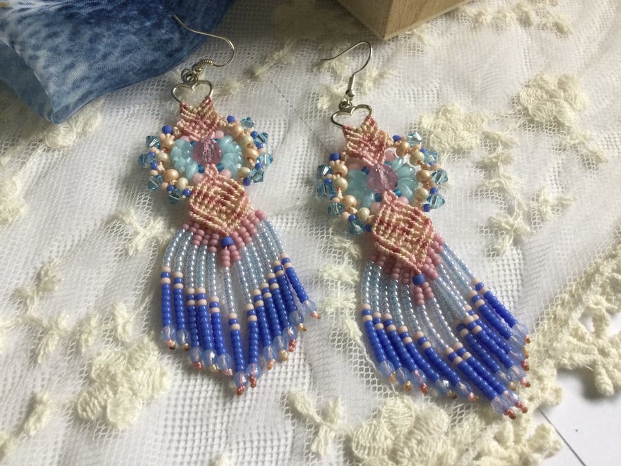 Earrings, Fringe dangle earrings, delicate earrings, boho earrings