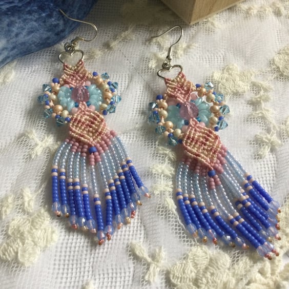 Earrings, Fringe dangle earrings, delicate earrings, boho earrings