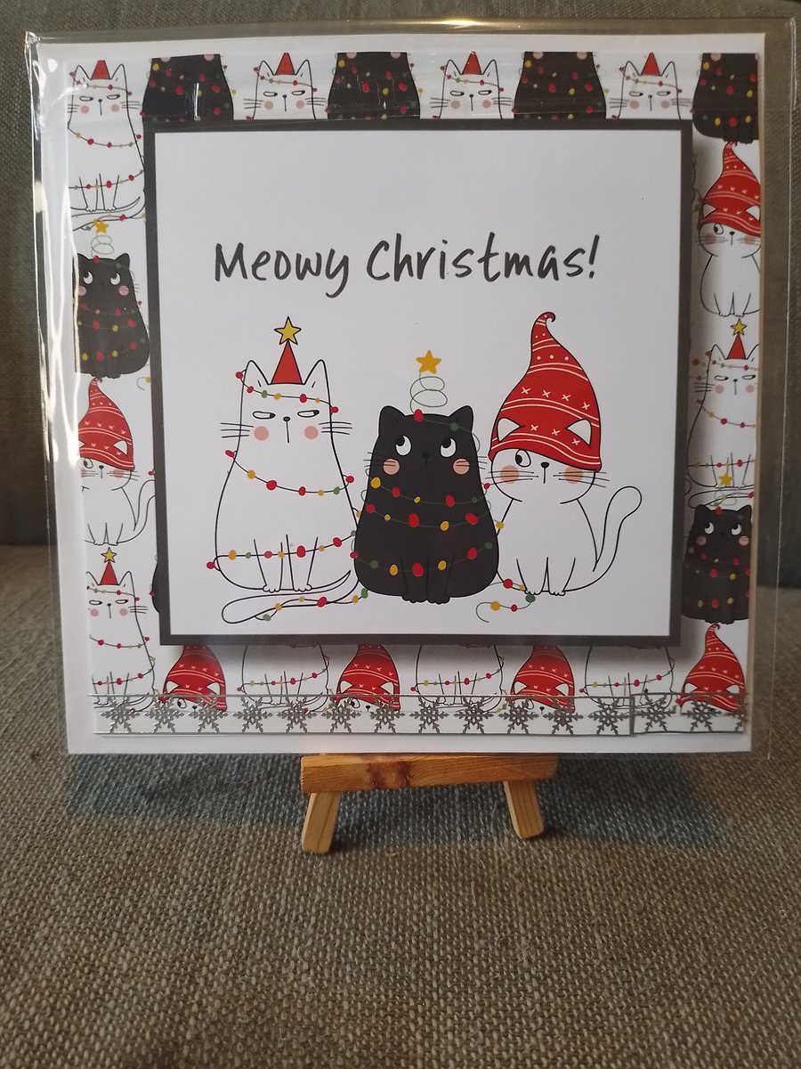 Meowy Christmas Large handmade card