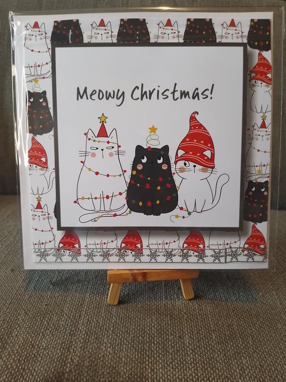 Meowy Christmas Large handmade card