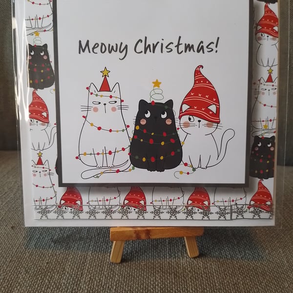 Meowy Christmas Large handmade card