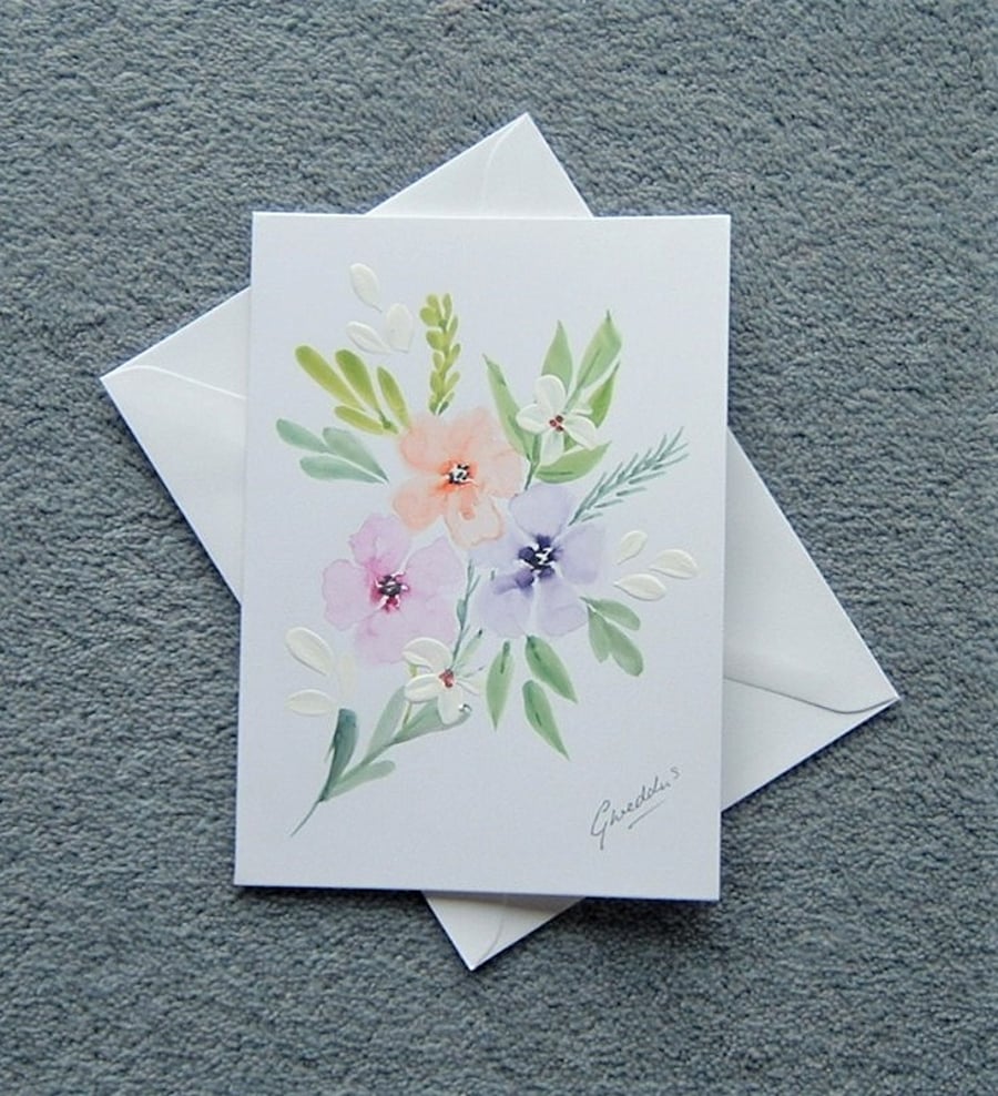 hand painted original art floral blank greetings card ( ref F 63 )