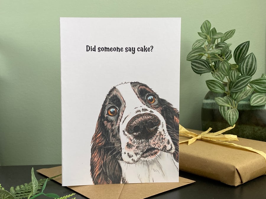 Working Cocker Spaniel Birthday Card. Personalised or blank brown spaniel card.