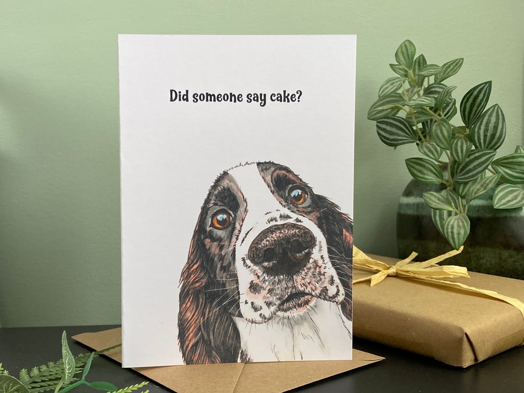 Working Cocker Spaniel Birthday Card. Personalised or blank brown spaniel card.