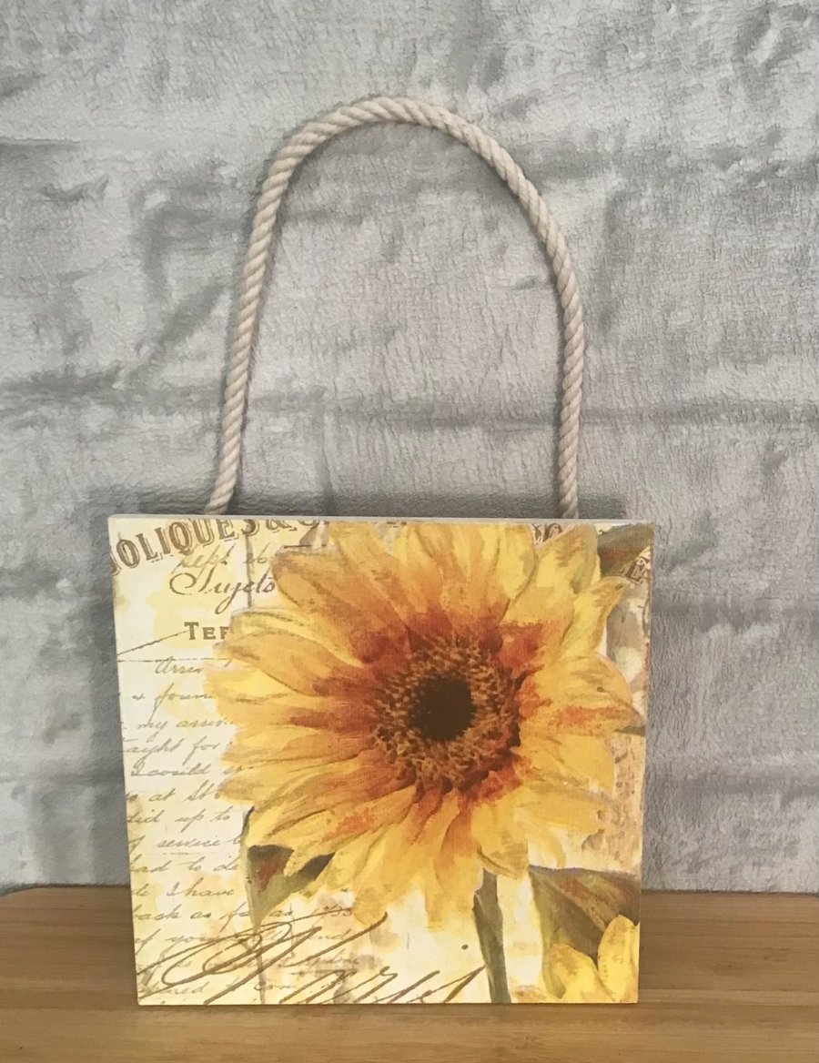 Sunflower & script wooden hanging wall plaque.