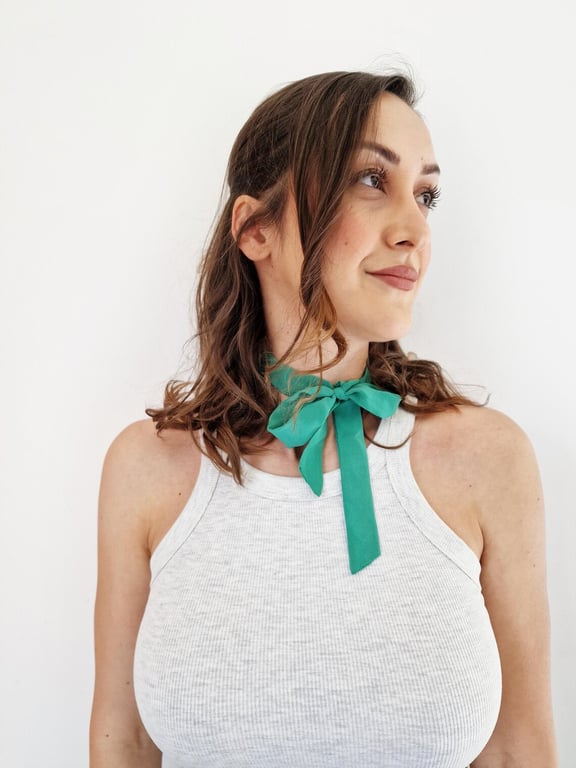 Handmade Skinny Silk Scarf in Clover Green