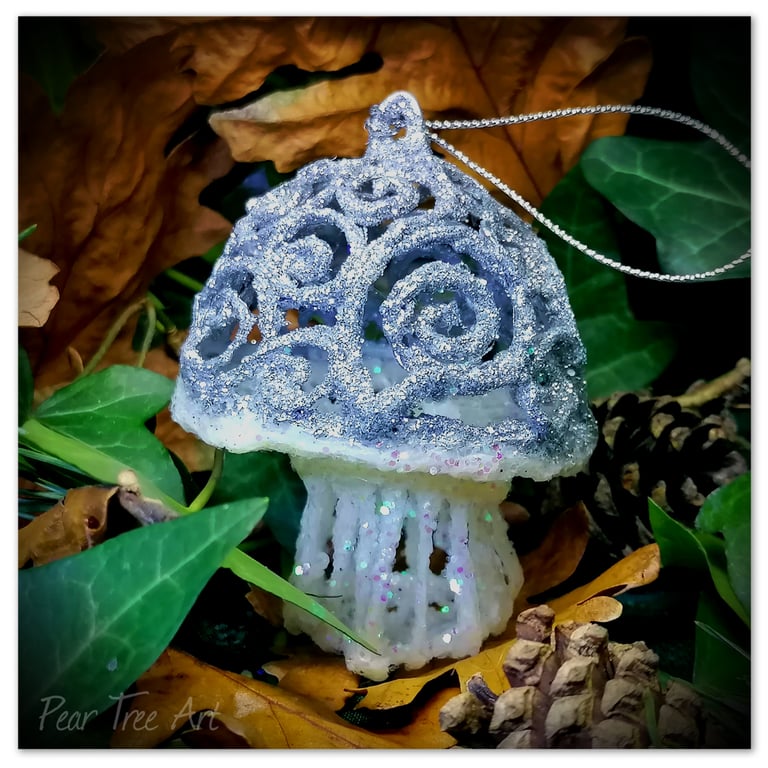 Handmade Silver Toadstool Christmas Decoration