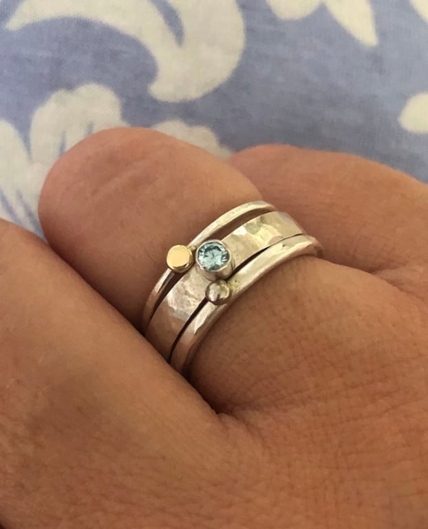 Aquamarine Stack Ring, aquamarine ring, silver stack ring, mixed metals, stack