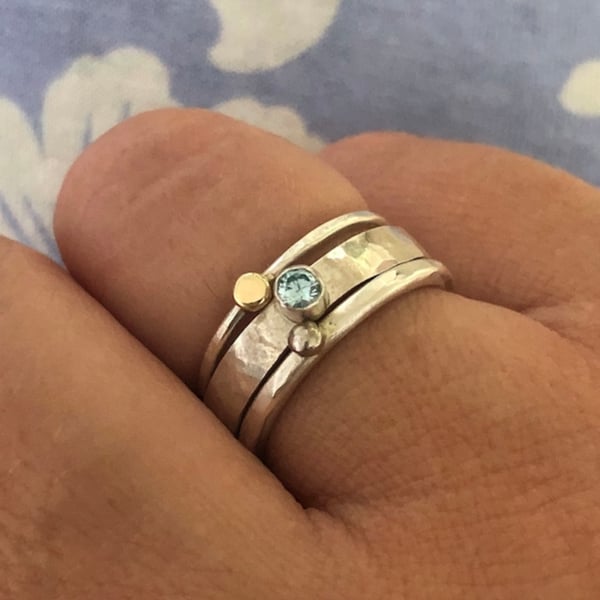 Aquamarine Stack Ring, aquamarine ring, silver stack ring, mixed metals, stack