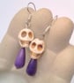 Howlite Skull and Purple Teardrop Bead Earrings, Halloween Earrings,Gift for Her