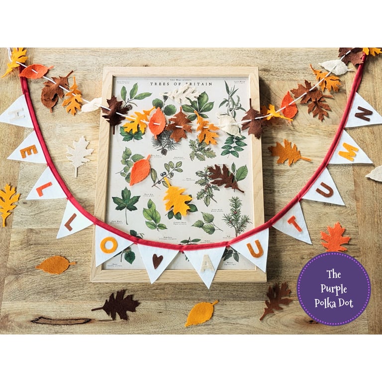 Hello Autumn bunting handmade from felt in pumpkin spice colours