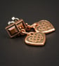 Copper heart charm handmade stud earring drops , copper jewellery