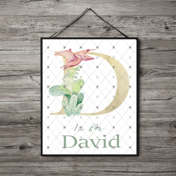 Dinosaur Initial Name Print, Letter D Custom Print, Letter D Personalised Art