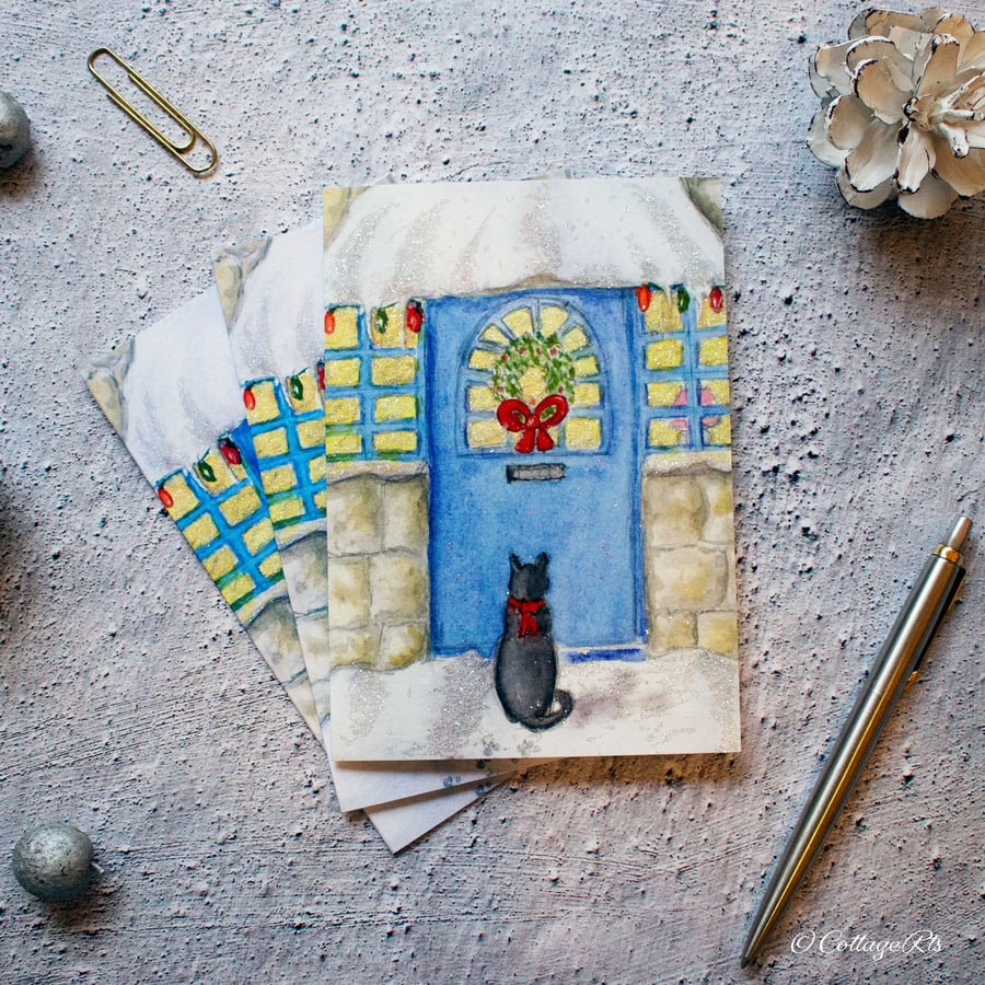 Pack of 6 Cat Christmas Cards - Hand Finished and Hand Designed By CottageRts