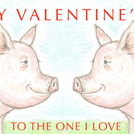 Pink Piggies Nose to Nose - Valentine Card