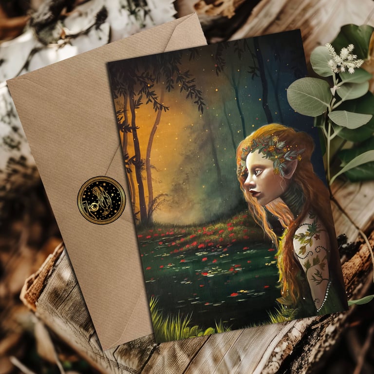 Fine Art Greeting Card "Seelie At Dusk." Forest Faerie with touches of glitter  