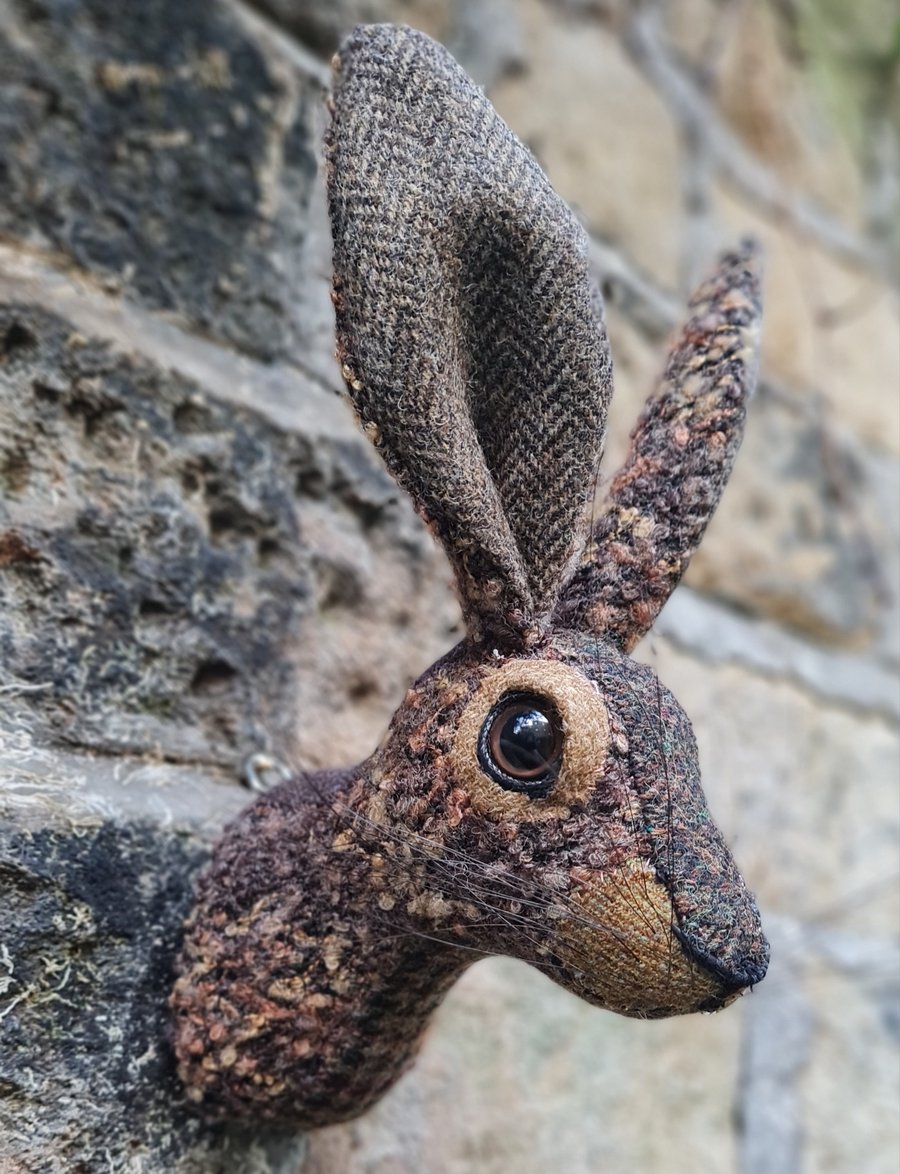 Faux hare head in tweed wool by Crafted Creatures- Mr Halifax