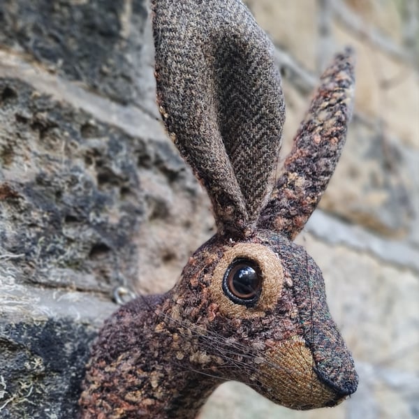 Faux hare head in tweed wool by Crafted Creatures- Mr Halifax