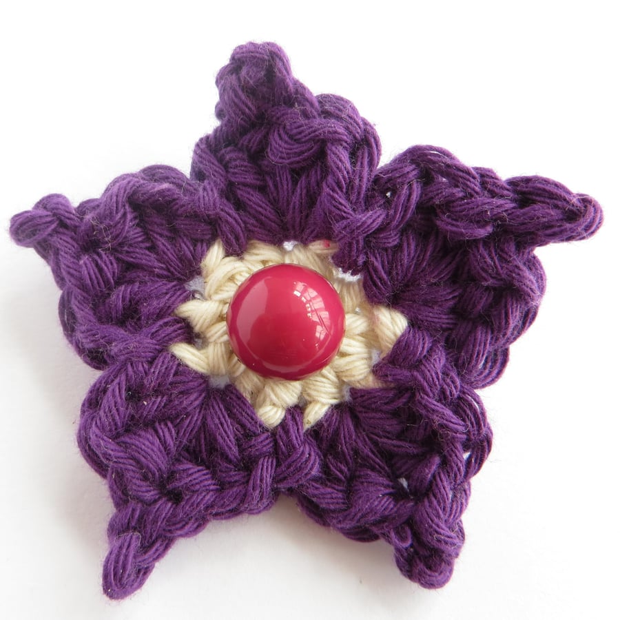 Flower Corsage Brooch - Purple, Cream & Pink