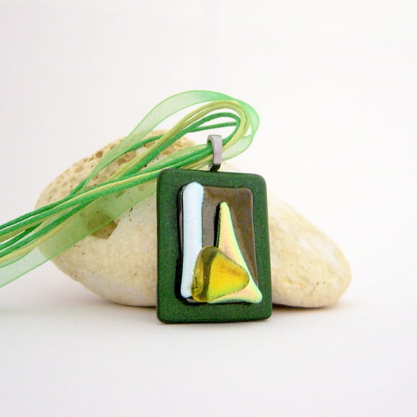 Dichroic glass pendant art Golden Triangle