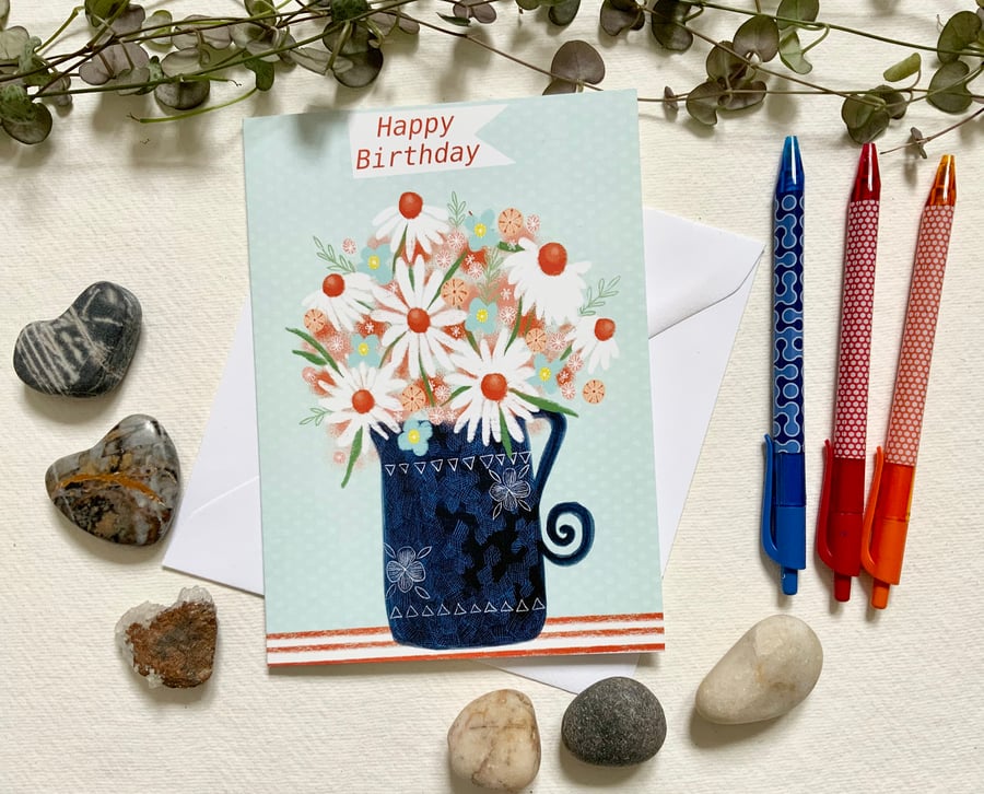 Daisy Birthday Card, blank greetings card