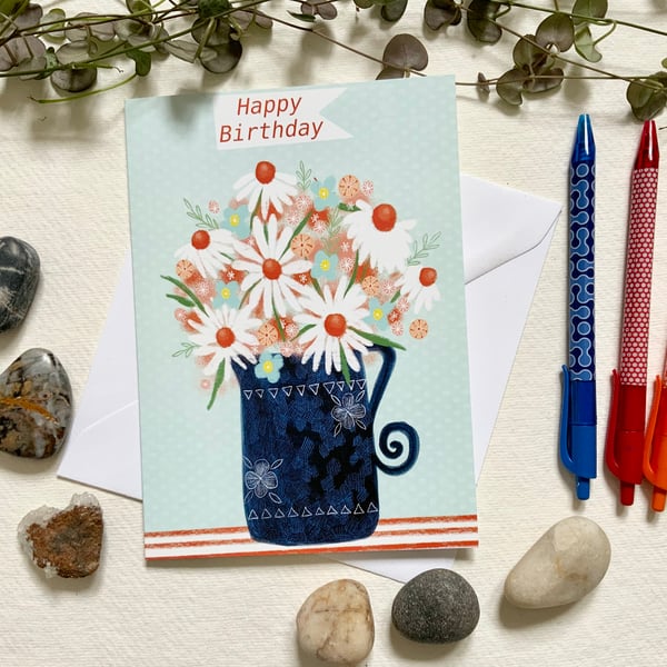 Daisy Birthday Card, blank greetings card