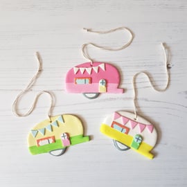 Retro Caravan Hanging Decoration, Hand painted, Handmade