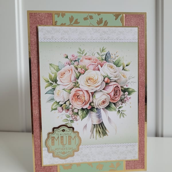 Mother's Day Card - Elegant Floral Mother’s Day Card for Mum - Rose Bouquet
