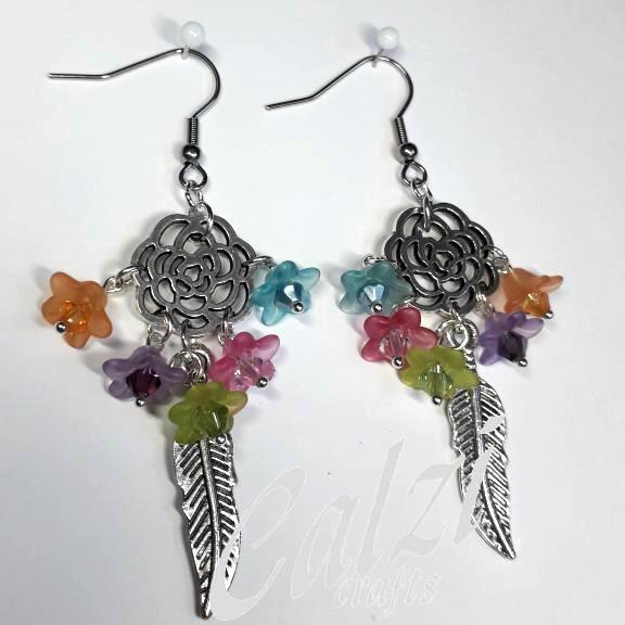 Silver Tone Multi coloured Boho Style Dangly Earrings