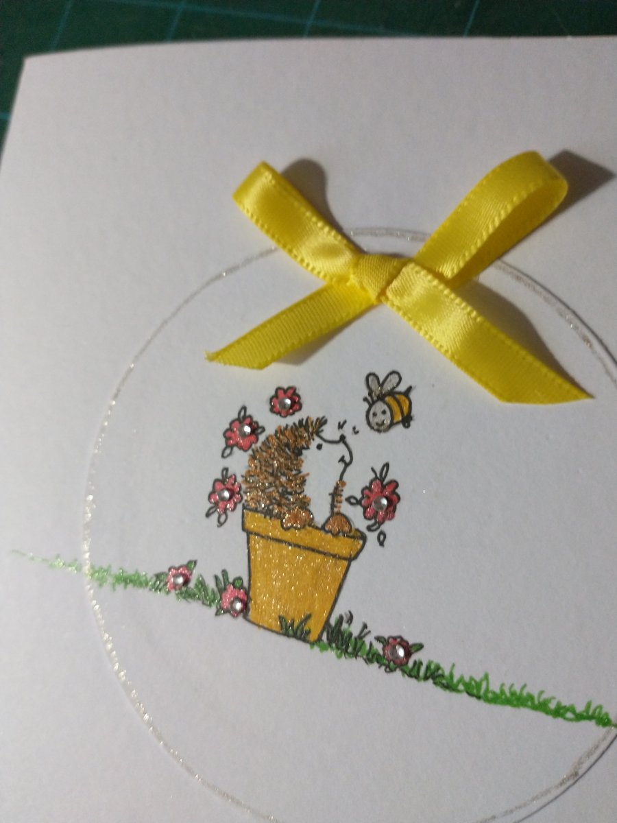 Cute in hedgehog in a pot birthday card 