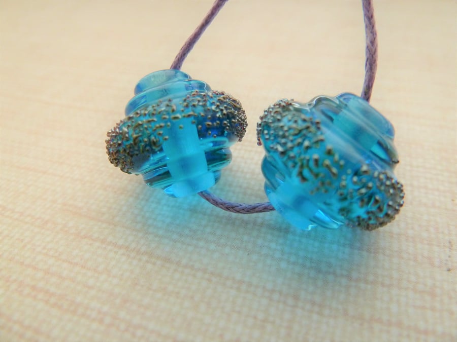 turquoise and silver lampwork glass beads