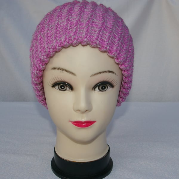 Beanie Hat knitted in Shades of Pink