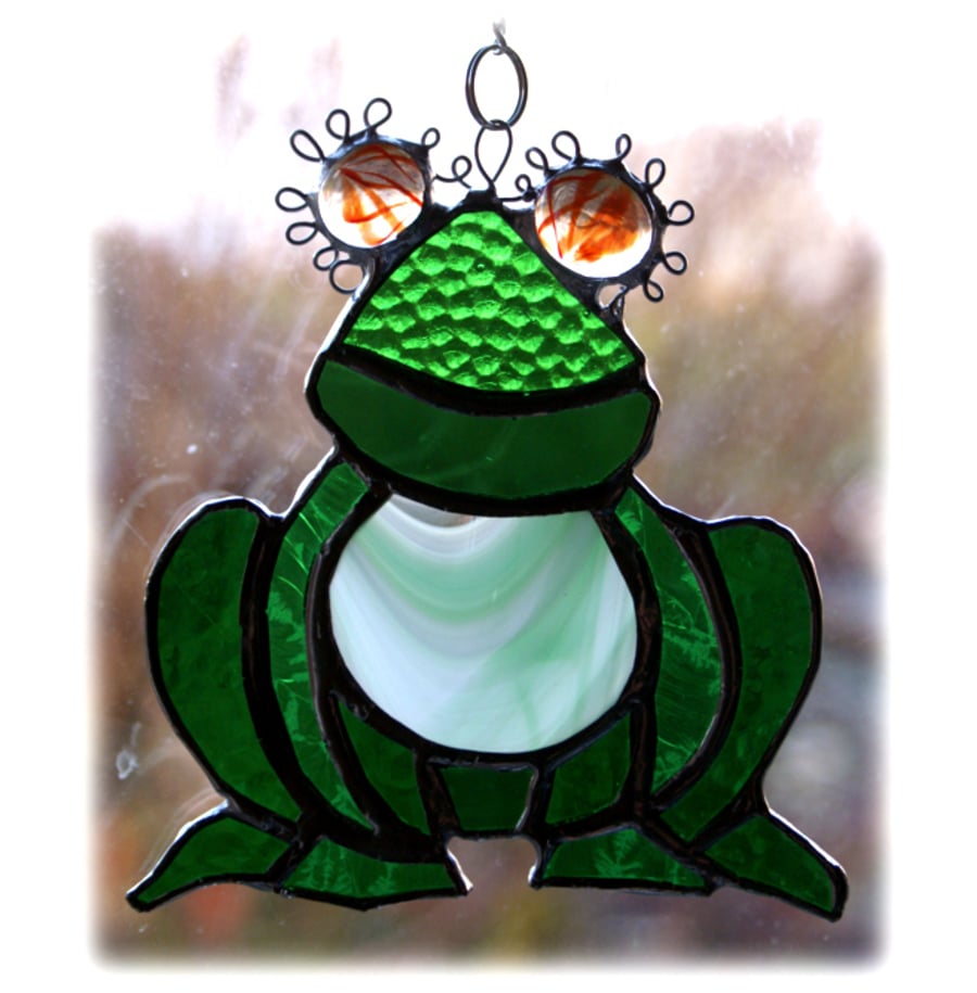 Frog Suncatcher Stained Glass Handmade Gardener Gift Ribbit