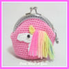 Pretty pink rainbow unicorn crochet coin purse