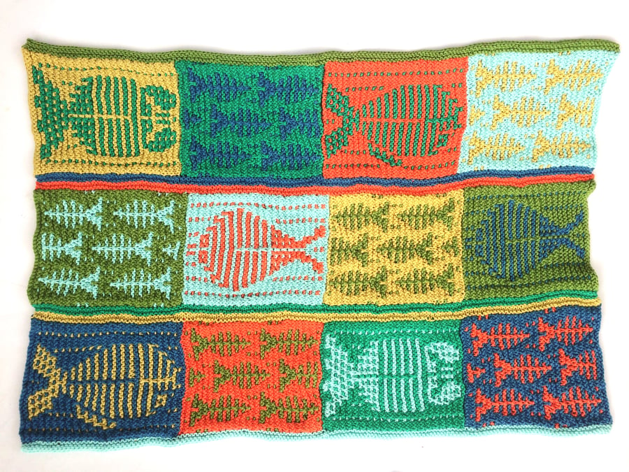 Fishes Baby Blanket or Bath mat knitting kit