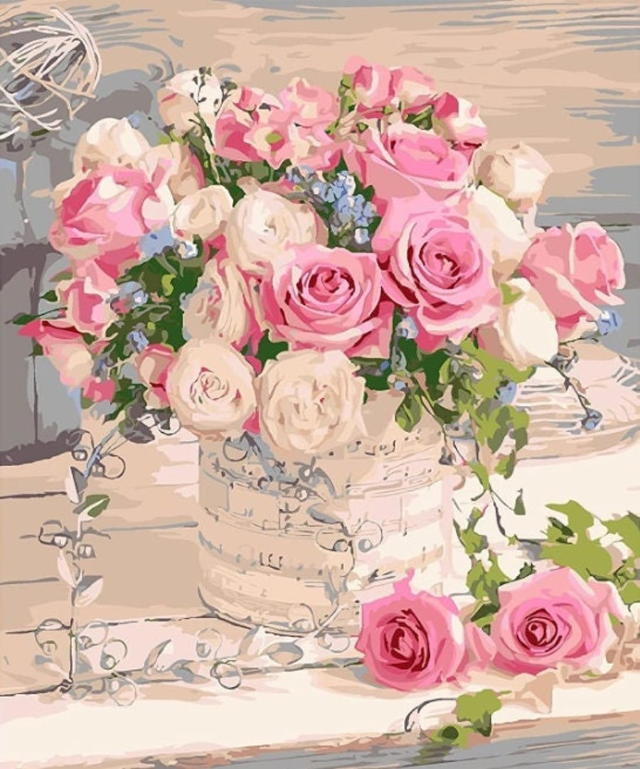 Syntego DIY Paint by Numbers for Adults, Pink Roses Bouquet Canvas Oil Acrylic P