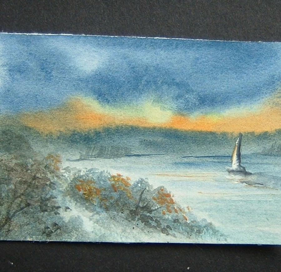 aceo art painting watercolour sailing ref 504