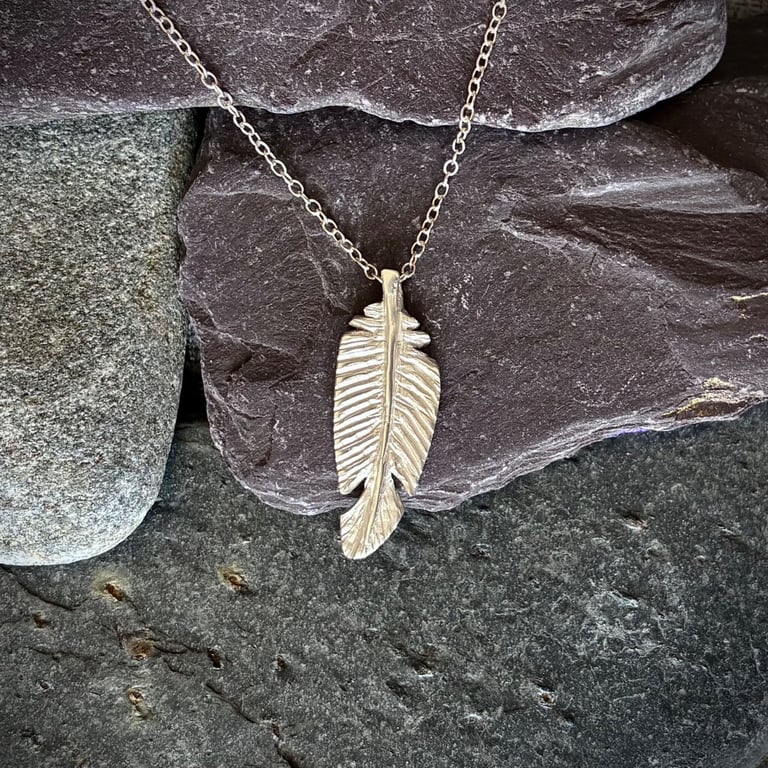 Sterling silver feather pendant