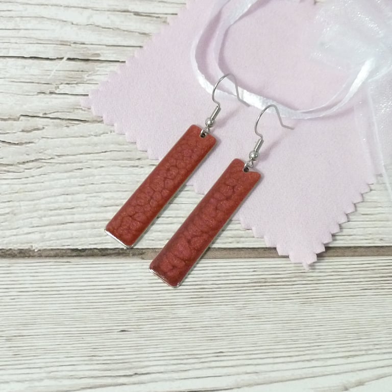 Deep Red minimalist drop earrings, lightweight colourful earrings