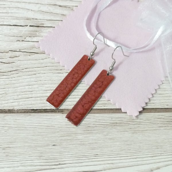 Deep Red minimalist drop earrings, lightweight colourful earrings