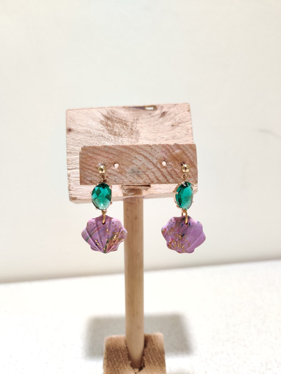  purple gem shell dangle earrings 