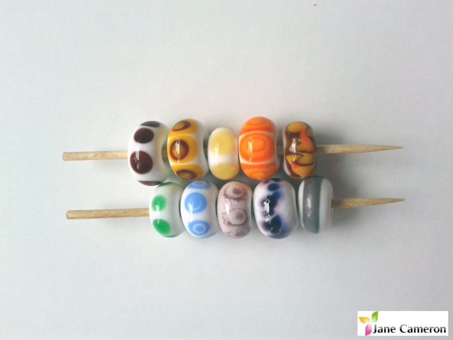 10 Handmade Lampwork Beads - Rainbow Assortment