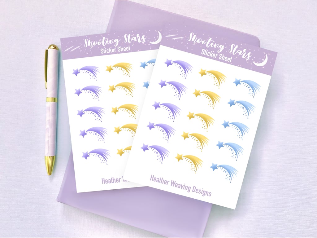 Shooting Star Planner Sticker Sheets, Calendar Stickers, Daily Planner Stickers.